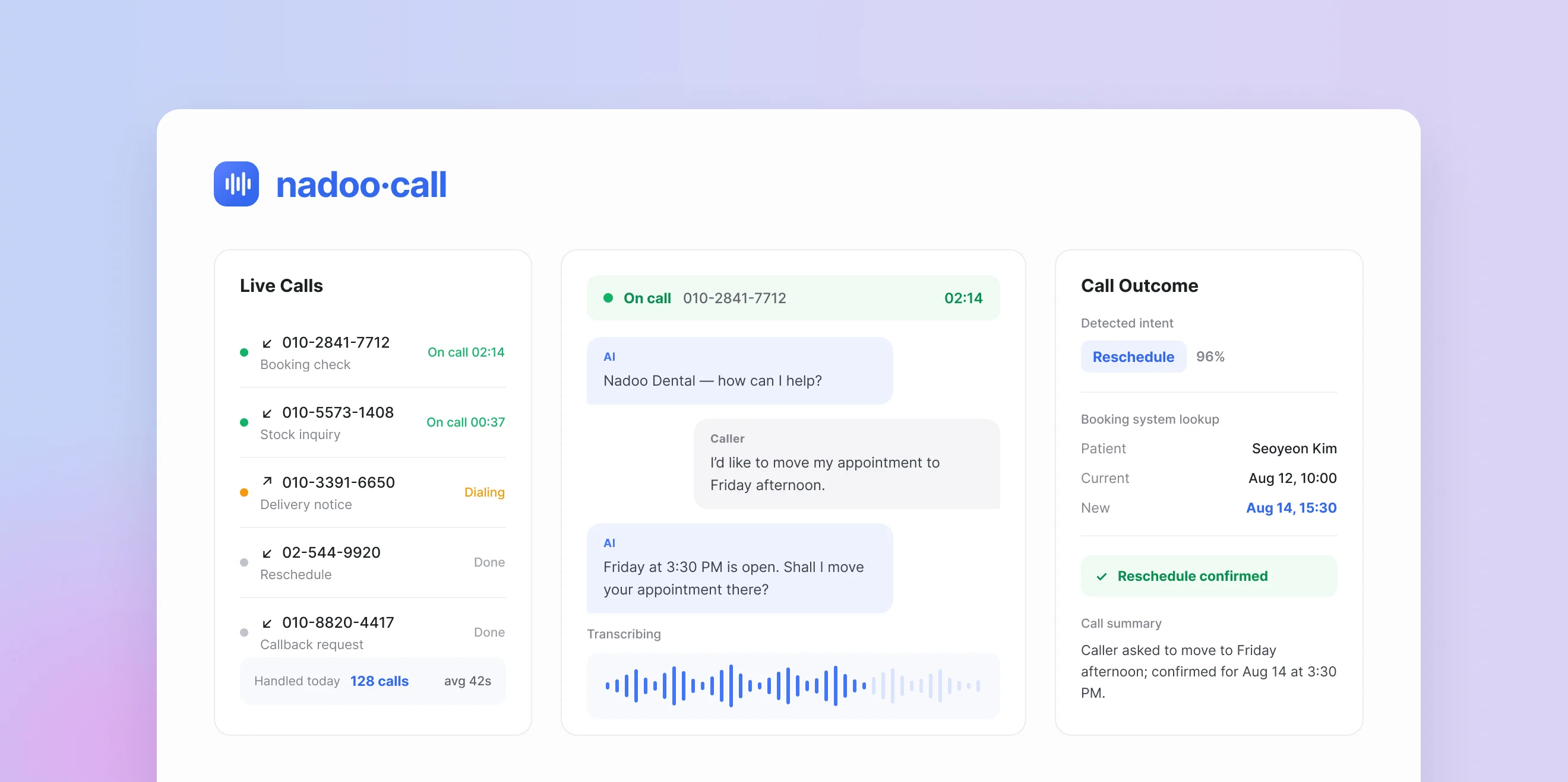 Nadoo AI Call live call monitoring screen